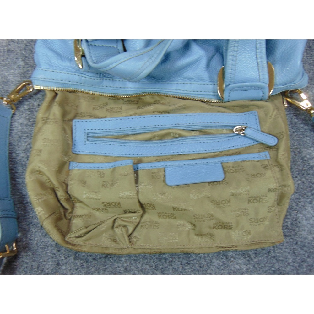 Michael Kors Purse Light Blue Bedford Leather Shoulder Bag Gold Tone Hardware - Picture 11 of 16